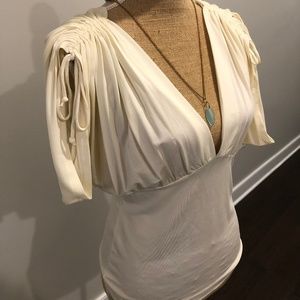 Banana Republic Low Cut Cream Grecian Gathered Top
